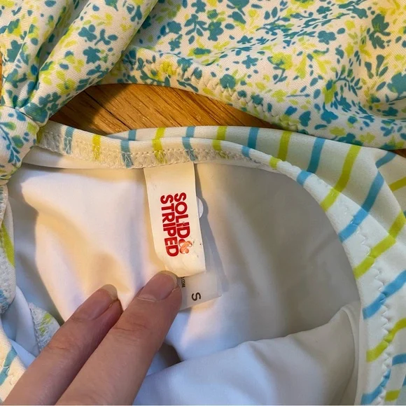 NEW SOLID & STRIPED Bailey Blue Floral and Yellow Striped Cutout One Piece Sz S - Picture 5 of 6